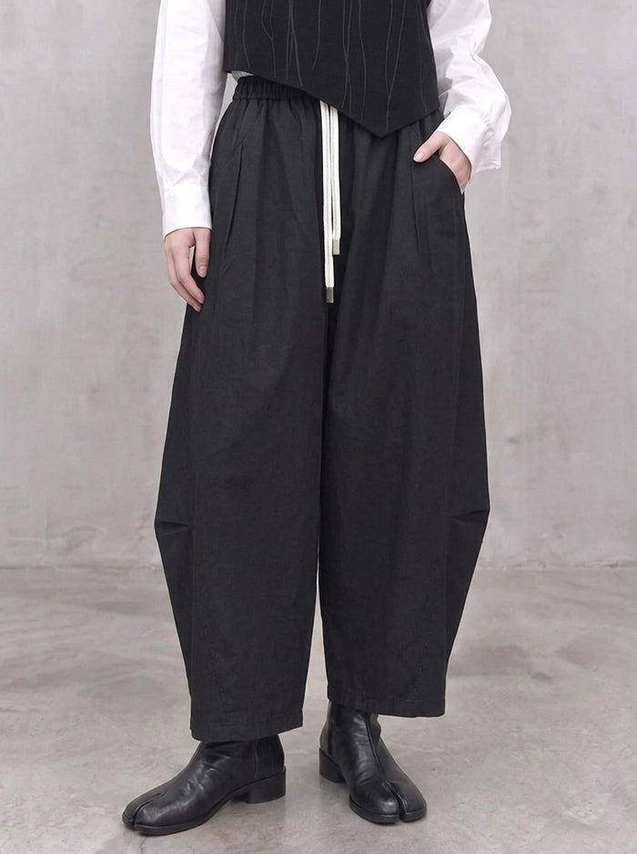 Washed Black Balloon Trousers – Wide Leg Minimal Goth Pants-SimpleModerne