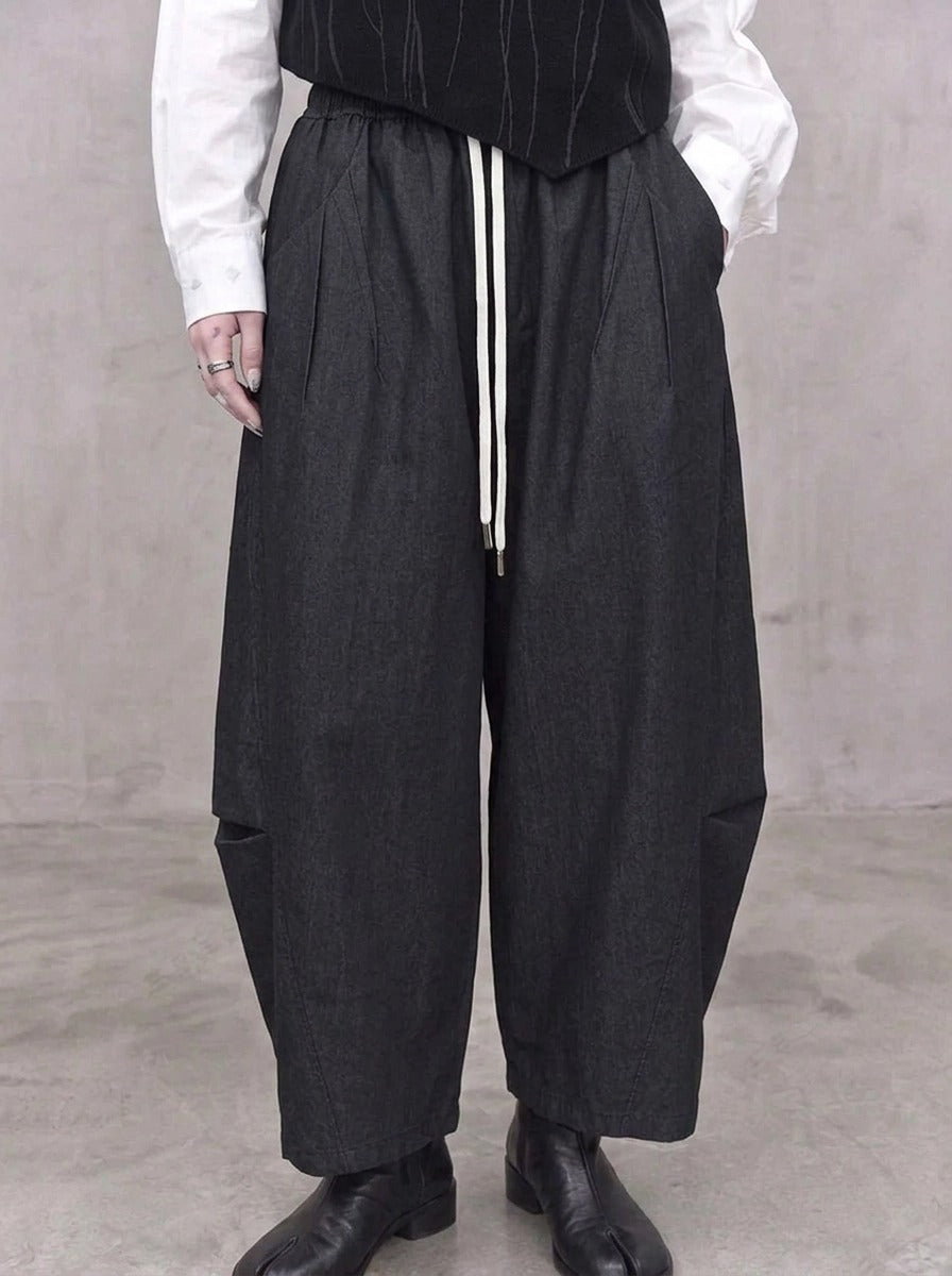 Washed Black Balloon Trousers – Wide Leg Minimal Goth Pants-SimpleModerne