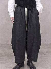 Washed Black Balloon Trousers – Wide Leg Minimal Goth Pants-SimpleModerne