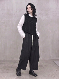 Washed Black Balloon Trousers – Wide Leg Minimal Goth Pants-SimpleModerne