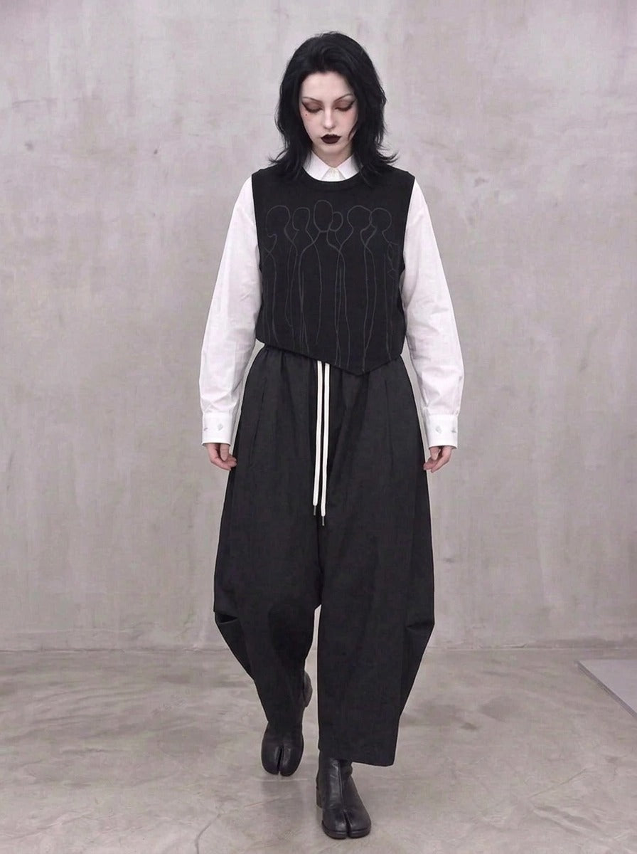 Washed Black Balloon Trousers – Wide Leg Minimal Goth Pants-SimpleModerne