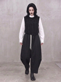 Washed Black Balloon Trousers – Wide Leg Minimal Goth Pants-SimpleModerne