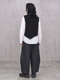 Tonal Figure Knitted Vest – Asymmetric Minimal Goth Sleeveless Knit in Black-SimpleModerne