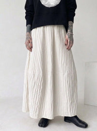 Ivory Crinkle Maxi Skirt | Voluminous Minimalist A-Line Skirt