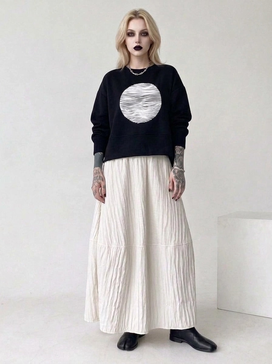 Ivory Crinkle Maxi Skirt | Voluminous Minimalist A-Line Skirt