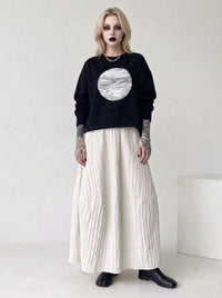 Black Graphic Zip-Back Pullover | Minimal Goth Oversized Sweatshirt