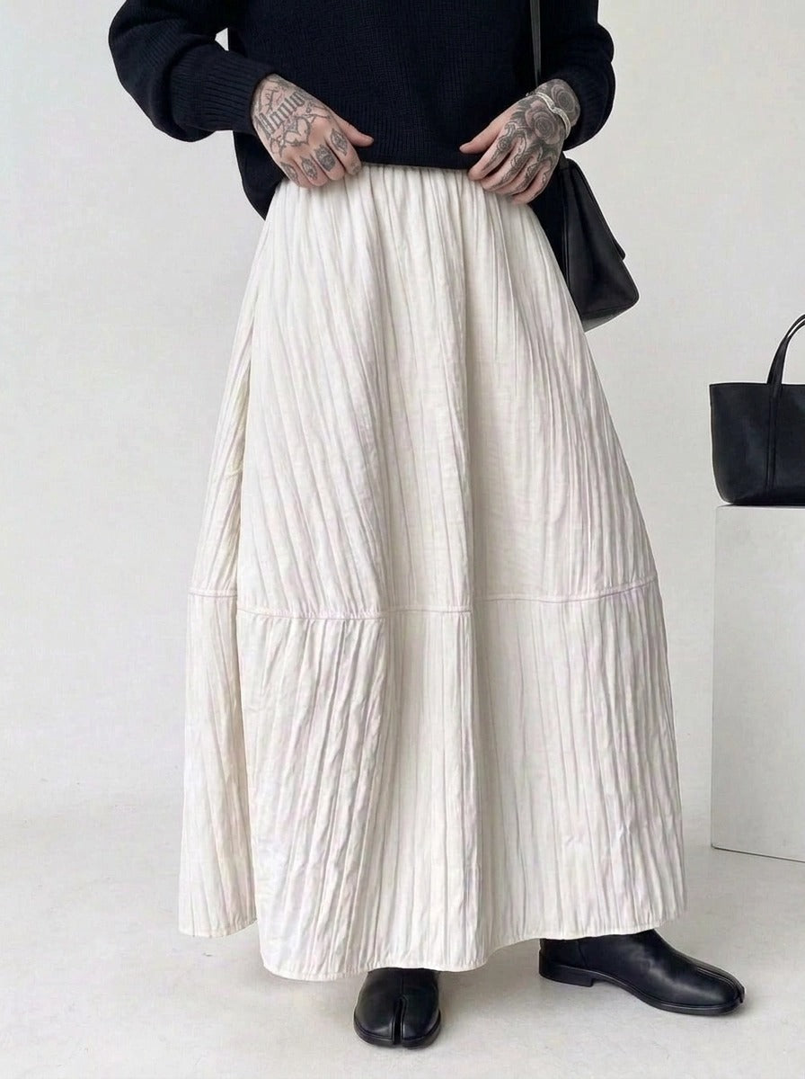 Ivory Crinkle Maxi Skirt | Voluminous Minimalist A-Line Skirt