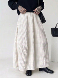 Ivory Crinkle Maxi Skirt | Voluminous Minimalist A-Line Skirt