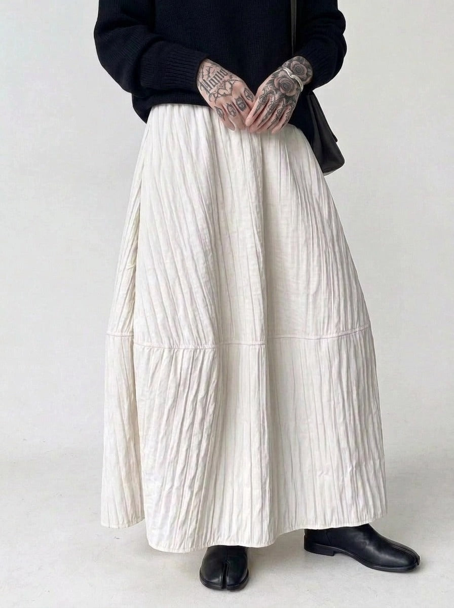 Ivory Crinkle Maxi Skirt | Voluminous Minimalist A-Line Skirt