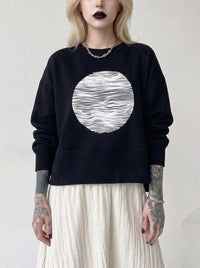 Black Graphic Zip-Back Pullover | Minimal Goth Oversized Sweatshirt