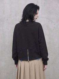 Black Graphic Zip-Back Pullover | Minimal Goth Oversized Sweatshirt