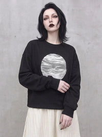 Black Graphic Zip-Back Pullover | Minimal Goth Oversized Sweatshirt