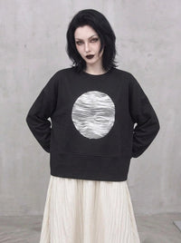 Black Graphic Zip-Back Pullover | Minimal Goth Oversized Sweatshirt