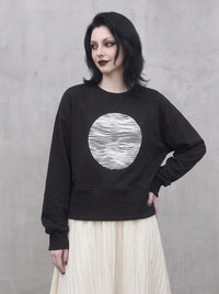 Black Graphic Zip-Back Pullover | Minimal Goth Oversized Sweatshirt