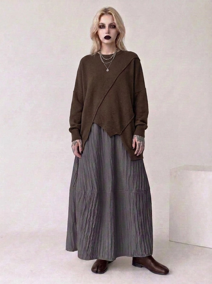 Washed Cocoa Crinkle Maxi Skirt-SimpleModerne