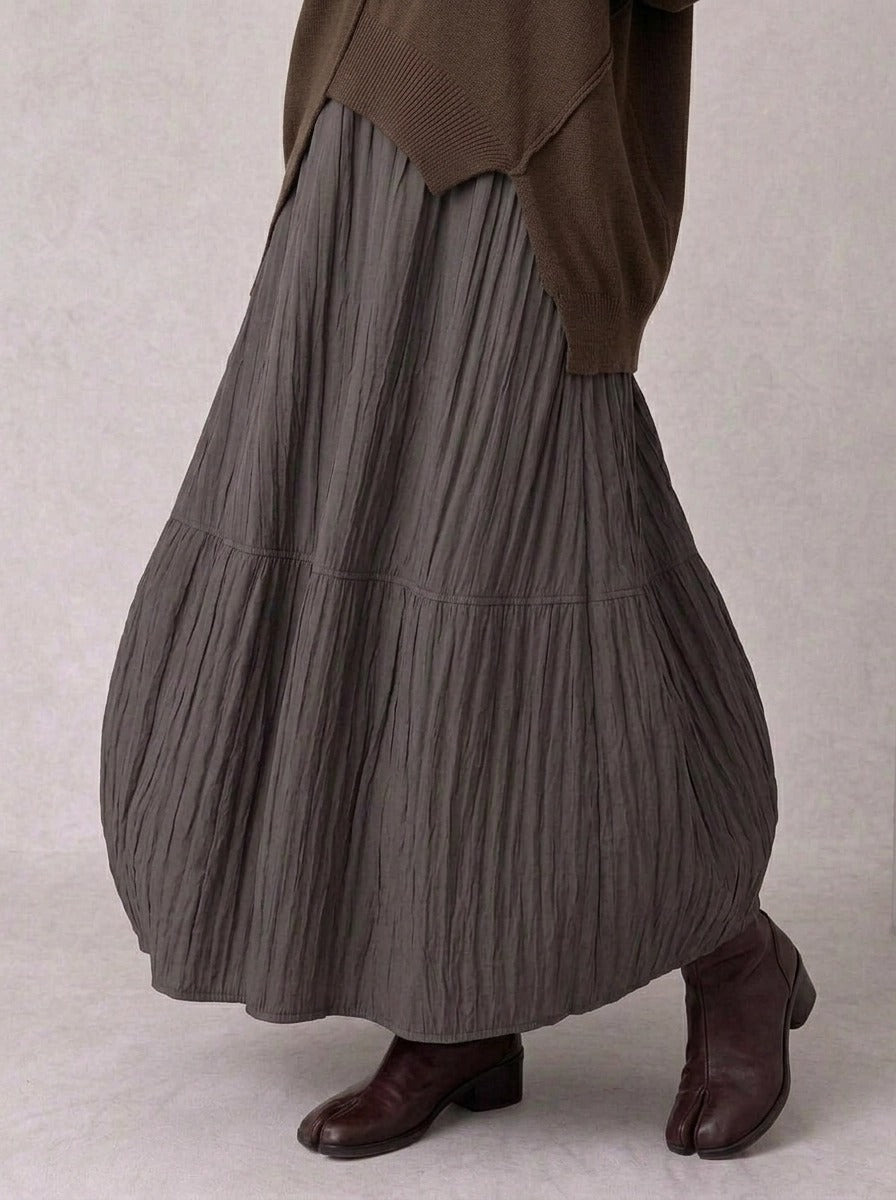 Washed Cocoa Crinkle Maxi Skirt-SimpleModerne