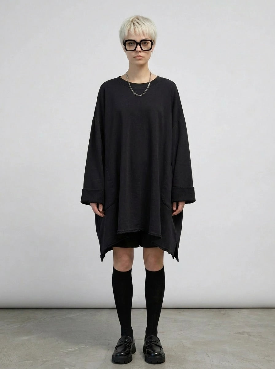 Black Raw Edge Oversized Sweatshirt