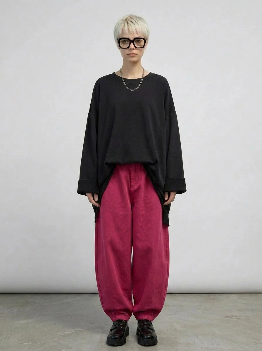 Black Raw Edge Oversized Sweatshirt