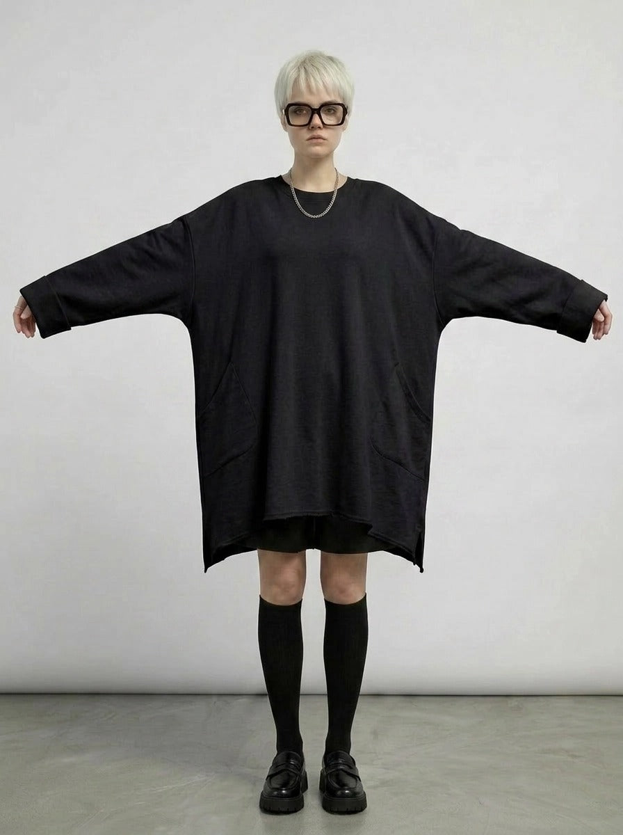 Black Raw Edge Oversized Sweatshirt