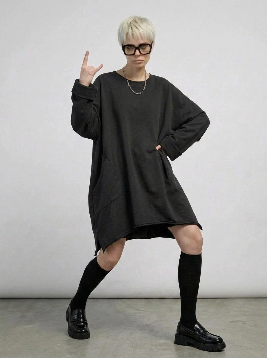Black Raw Edge Oversized Sweatshirt