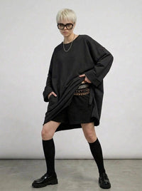 Black Raw Edge Oversized Sweatshirt