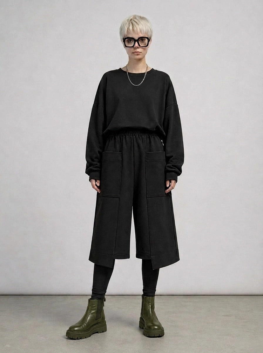 Calf-Length Punk Streetwear Shorts with Pockets-SimpleModerne