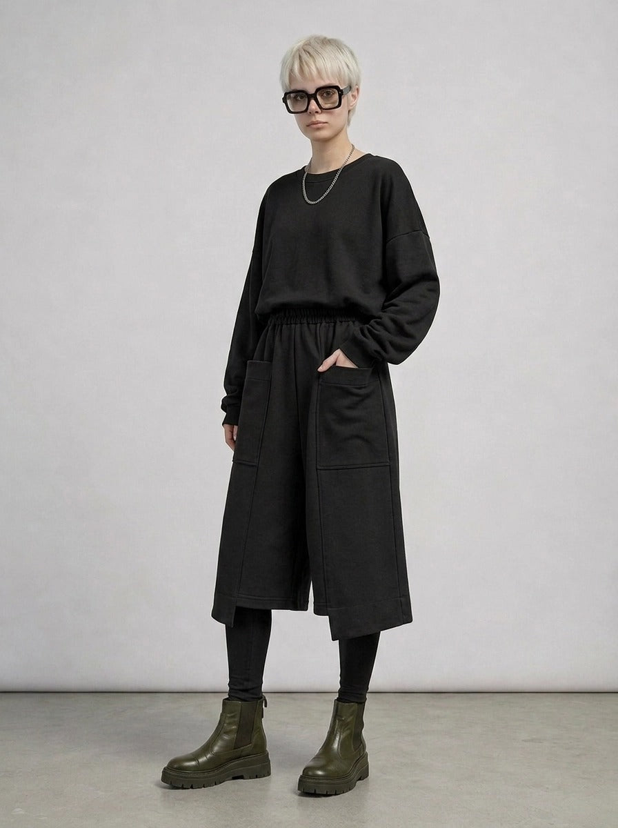 Calf-Length Punk Streetwear Shorts with Pockets-SimpleModerne
