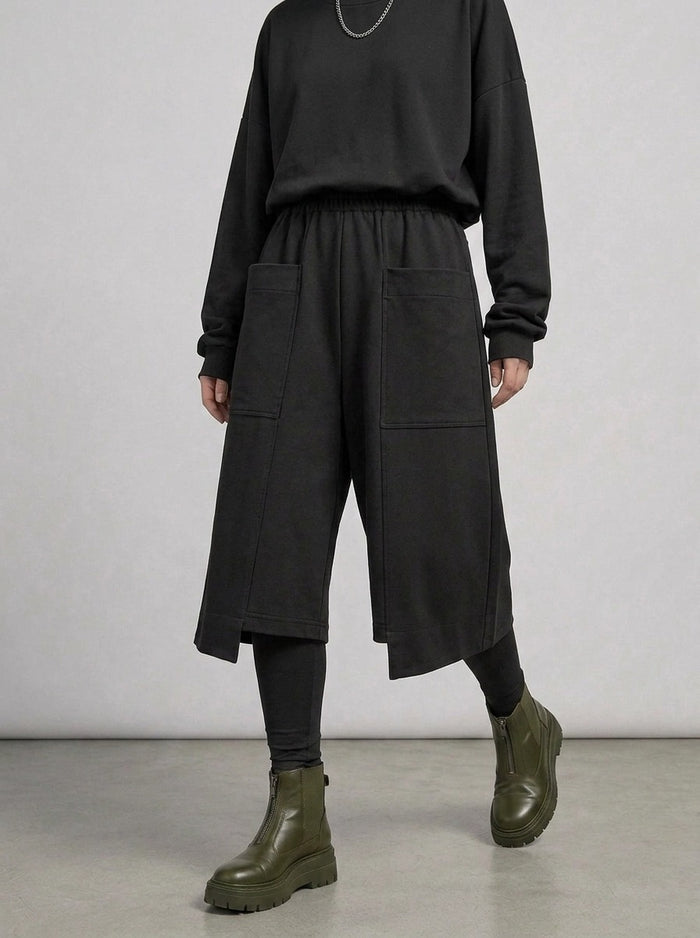 Calf-Length Punk Streetwear Shorts with Pockets-SimpleModerne