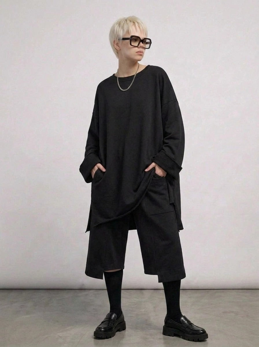 Black Raw Edge Oversized Sweatshirt