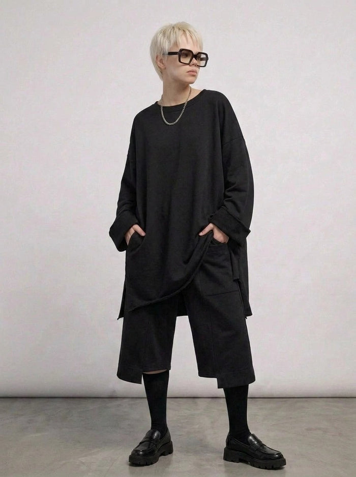 Black Raw Edge Oversized Sweatshirt