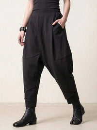 Street Style Black Harem Trousers with Relaxed Fit and Modern Edge