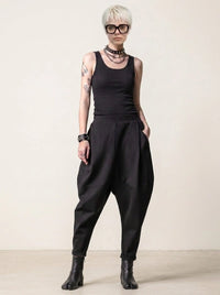 Street Style Black Harem Trousers with Relaxed Fit and Modern Edge