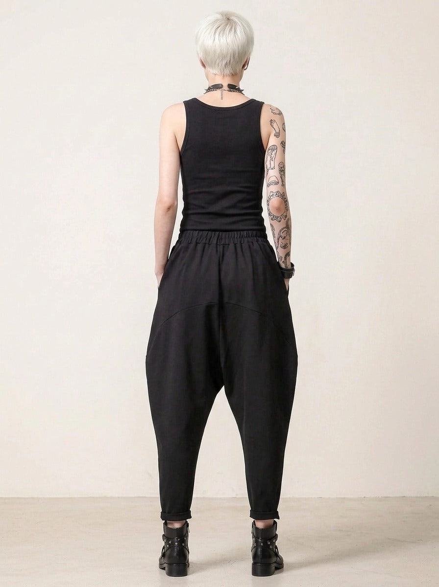 Street Style Black Harem Trousers with Relaxed Fit and Modern Edge