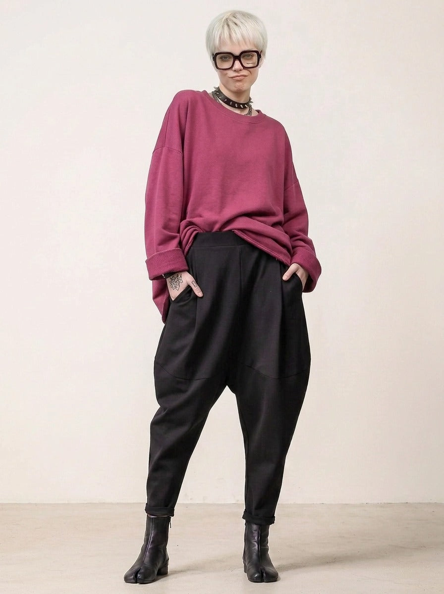 Street Style Black Harem Trousers with Relaxed Fit and Modern Edge