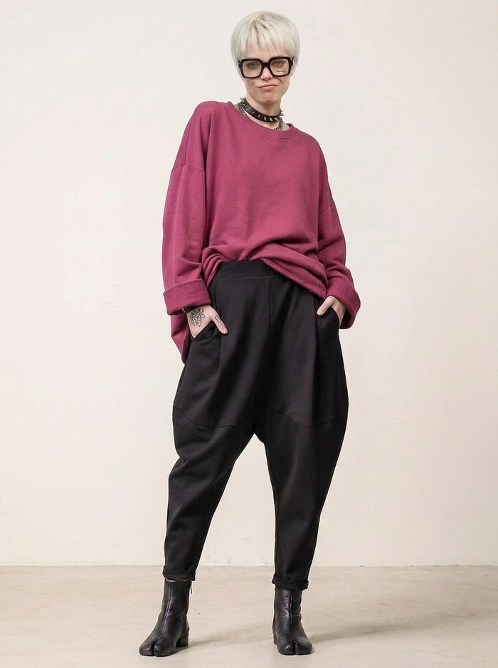 Street Style Black Harem Trousers with Relaxed Fit and Modern Edge-SimpleModerne
