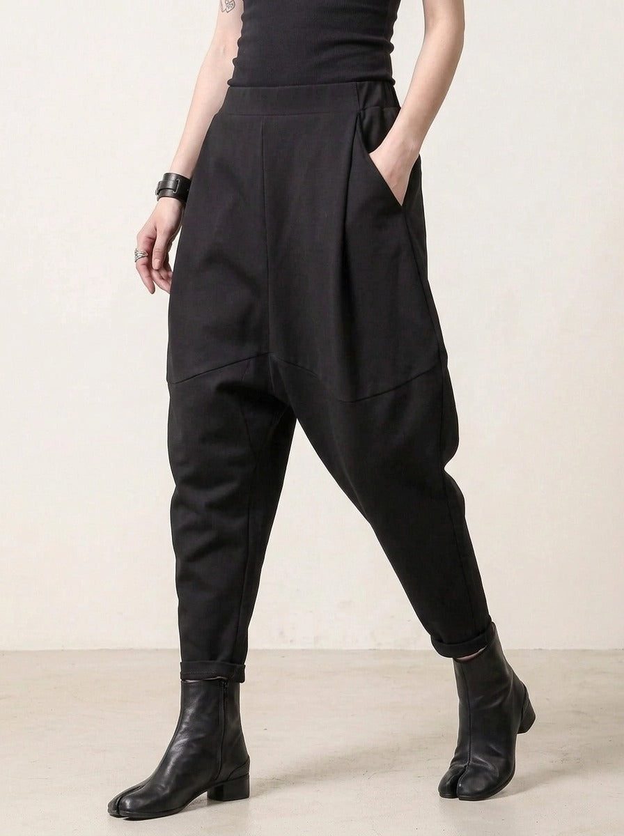 Street Style Black Harem Trousers with Relaxed Fit and Modern Edge