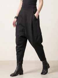 Street Style Black Harem Trousers with Relaxed Fit and Modern Edge