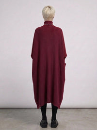 Burgundy Sculptural Ribbed Turtleneck Pullover