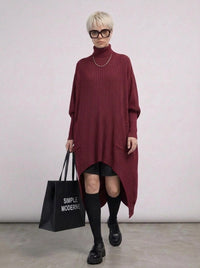 Burgundy Sculptural Ribbed Turtleneck Pullover