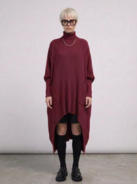 Burgundy Sculptural Ribbed Turtleneck Pullover