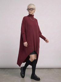 Burgundy Sculptural Ribbed Turtleneck Pullover