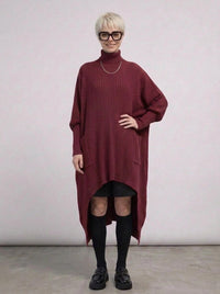 Burgundy Sculptural Ribbed Turtleneck Pullover