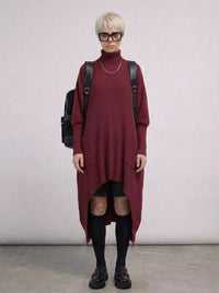 Burgundy Sculptural Ribbed Turtleneck Pullover