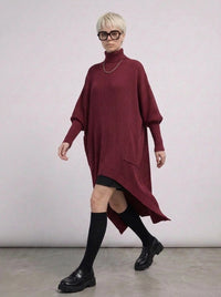 Burgundy Sculptural Ribbed Turtleneck Pullover