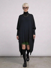 Re-launch Asymmetrical Knitted Pullover Dress with Turtleneck-SimpleModerne
