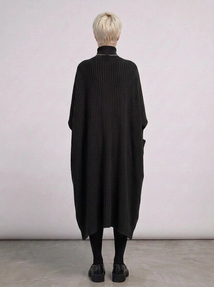 Re-launch Asymmetrical Knitted Pullover Dress with Turtleneck-SimpleModerne