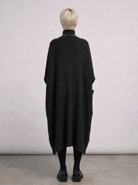 Re-launch Asymmetrical Knitted Pullover Dress with Turtleneck-SimpleModerne