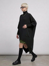 Re-launch Asymmetrical Knitted Pullover Dress with Turtleneck-SimpleModerne