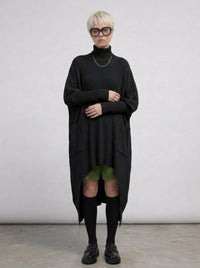 Re-launch Asymmetrical Knitted Pullover Dress with Turtleneck-SimpleModerne