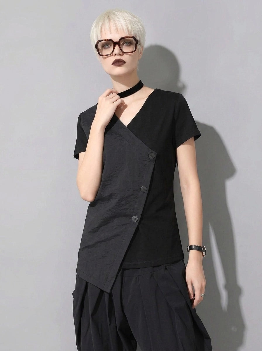 Casual Edge Asymmetrical Wrap T-Shirt-SimpleModerne